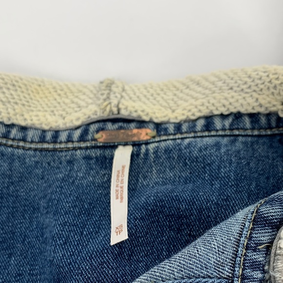 Free People Jean denim jacket hoodie gray blue distressed trucker combo coat XS - Picture 5 of 5